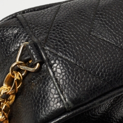 Pre Owned Chanel Black Chevron Caviar Leather CC Tassel Camera Bag