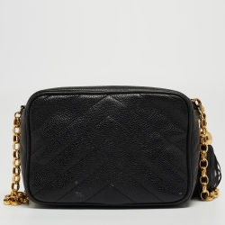 Pre Owned Chanel Black Chevron Caviar Leather CC Tassel Camera Bag