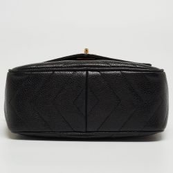 Pre Owned Chanel Black Chevron Caviar Leather CC Tassel Camera Bag