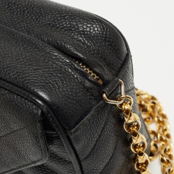 Pre Owned Chanel Black Chevron Caviar Leather CC Tassel Camera Bag