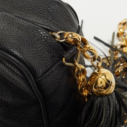 Pre Owned Chanel Black Chevron Caviar Leather CC Tassel Camera Bag