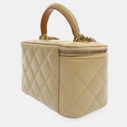 Pre Owned Chanel Beige Leather CC Vanity Case Shoulder Bag