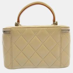Pre Owned Chanel Beige Leather CC Vanity Case Shoulder Bag