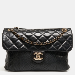 Pre Owned Chanel Black Quilted Python and Leather Urban Mix Classic Shoulder Bag