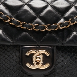 Pre Owned Chanel Black Quilted Python and Leather Urban Mix Classic Shoulder Bag