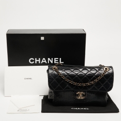 Pre Owned Chanel Black Quilted Python and Leather Urban Mix Classic Shoulder Bag