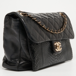 Pre Owned Chanel Black Quilted Python and Leather Urban Mix Classic Shoulder Bag