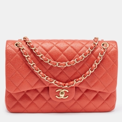 Chanel Peach Quilted Caviar Leather Small Classic Double Flap Bag Chanel