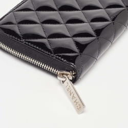 Chanel Black Quilted Patent Leather Continental Zip Wallet