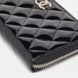 Chanel Black Quilted Patent Leather Continental Zip Wallet