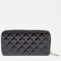 Chanel Black Quilted Patent Leather Continental Zip Wallet
