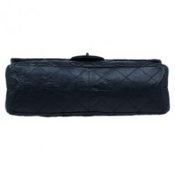 مملوكة مسبقًا حقيبة شانيل جلد بقر مبطنة أسود روسيه 2.55 كبيرة قلاب