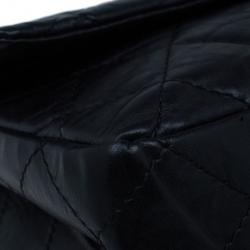 مملوكة مسبقًا حقيبة شانيل جلد بقر مبطنة أسود روسيه 2.55 كبيرة قلاب