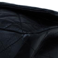 مملوكة مسبقًا حقيبة شانيل جلد بقر مبطنة أسود روسيه 2.55 كبيرة قلاب