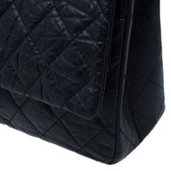 مملوكة مسبقًا حقيبة شانيل جلد بقر مبطنة أسود روسيه 2.55 كبيرة قلاب