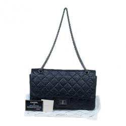 مملوكة مسبقًا حقيبة شانيل جلد بقر مبطنة أسود روسيه 2.55 كبيرة قلاب