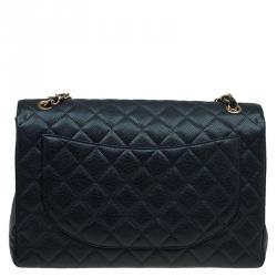 مملوكة مسبقًا حقيبة شانيل قلاب كلاسيكي ماكسي جلد كافيار مبطنة سوداء