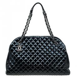 Pre Owned Chanel Black Quilted Patent Leather Large Just Mademoiselle Bowling Bag