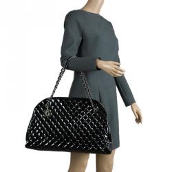 Pre Owned Chanel Black Quilted Patent Leather Large Just Mademoiselle Bowling Bag