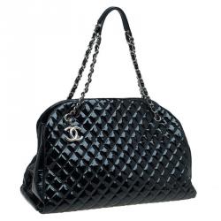 Pre Owned Chanel Black Quilted Patent Leather Large Just Mademoiselle Bowling Bag