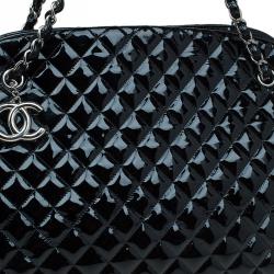 Pre Owned Chanel Black Quilted Patent Leather Large Just Mademoiselle Bowling Bag