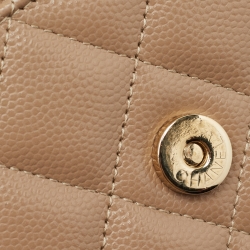 Pre Owned Chanel Beige Quilted Caviar Leather WOC Clutch Bag