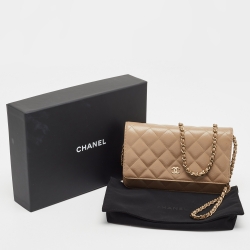 Pre Owned Chanel Beige Quilted Caviar Leather WOC Clutch Bag