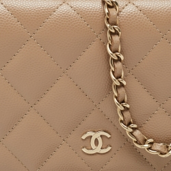 Pre Owned Chanel Beige Quilted Caviar Leather WOC Clutch Bag
