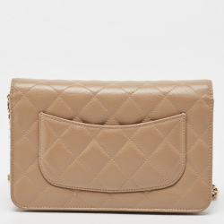 Pre Owned Chanel Beige Quilted Caviar Leather WOC Clutch Bag