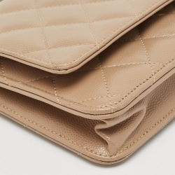 Pre Owned Chanel Beige Quilted Caviar Leather WOC Clutch Bag
