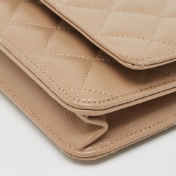 Pre Owned Chanel Beige Quilted Caviar Leather WOC Clutch Bag