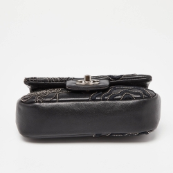 Pre Owned Chanel Black Leather Mini Camellia Follies Flap Bag 