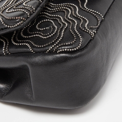 Pre Owned Chanel Black Leather Mini Camellia Follies Flap Bag 