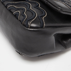 Pre Owned Chanel Black Leather Mini Camellia Follies Flap Bag 