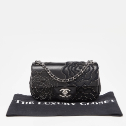 Pre Owned Chanel Black Leather Mini Camellia Follies Flap Bag 