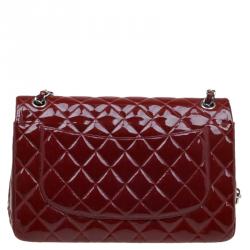 Pre Owned Chanel Burgundy Quilted Patent Leather Jumbo Classic Double Flap Bag