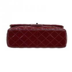 Pre Owned Chanel Burgundy Quilted Patent Leather Jumbo Classic Double Flap Bag