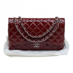 Pre Owned Chanel Burgundy Quilted Patent Leather Jumbo Classic Double Flap Bag