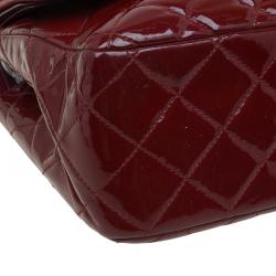 Pre Owned Chanel Burgundy Quilted Patent Leather Jumbo Classic Double Flap Bag