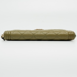 Chanel Green Quilted Leather Boy Zip Around Wallet