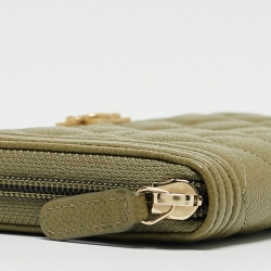 Chanel Green Quilted Leather Boy Zip Around Wallet