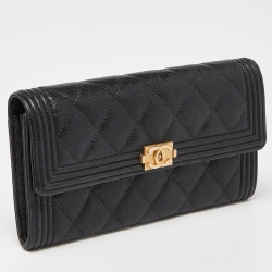 Chanel Black Quilted Caviar Leather Boy Wallet
