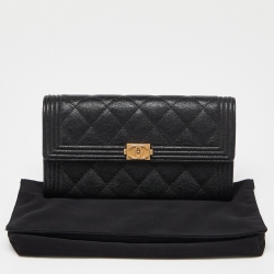 Chanel Black Quilted Caviar Leather Boy Wallet
