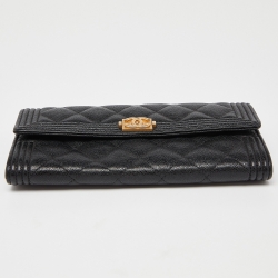Chanel Black Quilted Caviar Leather Boy Wallet