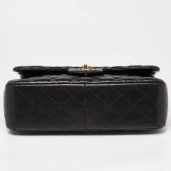 Pre Owned Chanel Black Quilted Leather Jumbo Classic Double Flap Bag