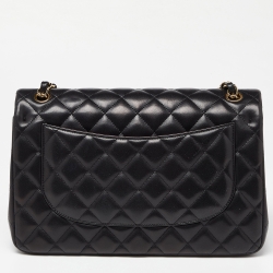 Pre Owned Chanel Black Quilted Leather Jumbo Classic Double Flap Bag