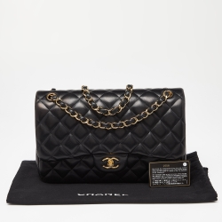 Pre Owned Chanel Black Quilted Leather Jumbo Classic Double Flap Bag