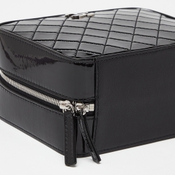 Pre Owned Chanel Black/Red Quilted Patent and Leather Travel Kit Vanity Case Bag 