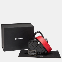 Pre Owned Chanel Black/Red Quilted Patent and Leather Travel Kit Vanity Case Bag 