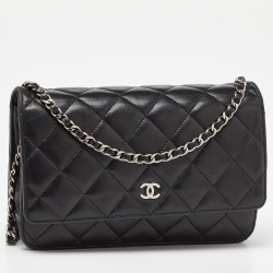 Chanel Black Quilted Leather O Mini Wallet on Chain